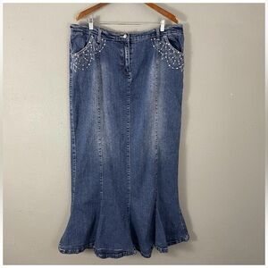 Midnight Velvet Blue Denim Flare Skirt